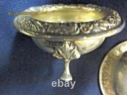 Vintage (2) Kirk Sterling Silver #58 Repousse Salt Cellar With Glass Insert 120g
