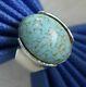 Vintage 3/4 Blue Green Peking Glass 0.925 Sterling Silver Cocktail Ring Size 9