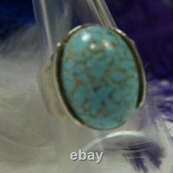 Vintage 3/4 Blue Green Peking Glass 0.925 Sterling Silver cocktail Ring size 9
