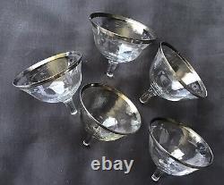 Vintage 5 Sterling Silver Sherbet Dessert Cups with Etched Glass Inserts 96g
