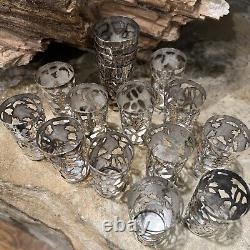 Vintage 925 STERLING SILVER Overlay Motif for SHOT GLASS Mexico Set of 16 5.7oz
