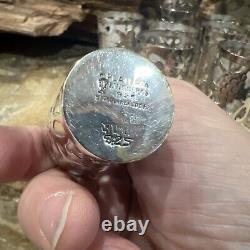 Vintage 925 STERLING SILVER Overlay Motif for SHOT GLASS Mexico Set of 16 5.7oz