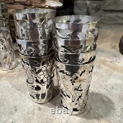 Vintage 925 STERLING SILVER Overlay Motif for SHOT GLASS Mexico Set of 16 5.7oz