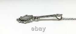 Vintage 925 Silver Marcasite Magnifying Glass Pendant Charm Chain Necklace 25