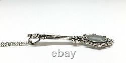 Vintage 925 Silver Marcasite Magnifying Glass Pendant Charm Chain Necklace 25