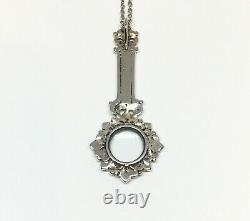 Vintage 925 Silver Marcasite Magnifying Glass Pendant Charm Chain Necklace 25