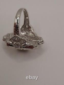 Vintage 925 Sterling Silver Art Deco Ring Camphor Glass With CZ Size 7