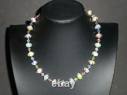 Vintage. 925 Sterling Silver Art Glass & Crystal Beaded Necklace