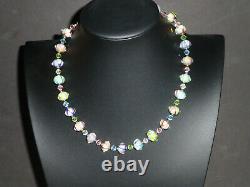 Vintage. 925 Sterling Silver Art Glass & Crystal Beaded Necklace