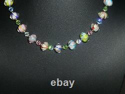 Vintage. 925 Sterling Silver Art Glass & Crystal Beaded Necklace