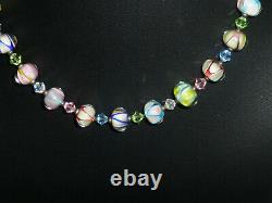 Vintage. 925 Sterling Silver Art Glass & Crystal Beaded Necklace