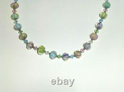 Vintage. 925 Sterling Silver Art Glass & Crystal Beaded Necklace