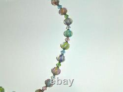 Vintage. 925 Sterling Silver Art Glass & Crystal Beaded Necklace