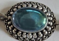 Vintage 925 Sterling Silver Blue Glass Cabochon Pendant with Clear Quartz Point