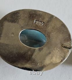 Vintage 925 Sterling Silver Blue Glass Cabochon Pendant with Clear Quartz Point