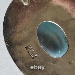 Vintage 925 Sterling Silver Blue Glass Cabochon Pendant with Clear Quartz Point