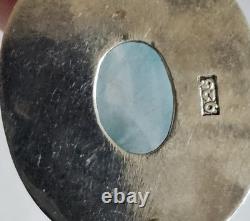 Vintage 925 Sterling Silver Blue Glass Cabochon Pendant with Clear Quartz Point