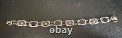 Vintage 925 Sterling Silver Camphor Glass, Black Onyx, & Diamond Bracelet 7.5