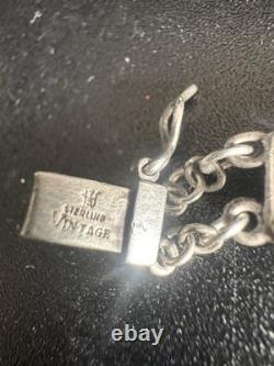 Vintage 925 Sterling Silver Camphor Glass, Black Onyx, & Diamond Bracelet 7.5