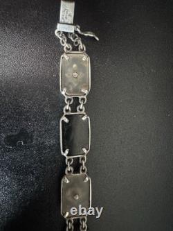 Vintage 925 Sterling Silver Camphor Glass, Black Onyx, & Diamond Bracelet 7.5