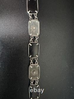 Vintage 925 Sterling Silver Camphor Glass, Black Onyx, & Diamond Bracelet 7.5