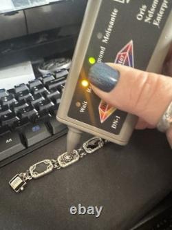 Vintage 925 Sterling Silver Camphor Glass, Black Onyx, & Diamond Bracelet 7.5
