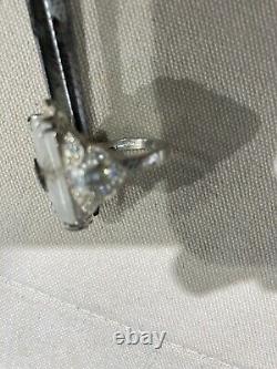 Vintage 925 Sterling Silver Camphor Glass Ring Filigree 14k White Diamond Center