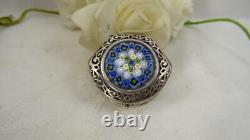 Vintage 925 Sterling Silver Pill Box Murano Millefiori Glass Hinged Lid