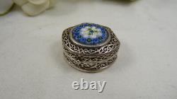 Vintage 925 Sterling Silver Pill Box Murano Millefiori Glass Hinged Lid