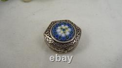 Vintage 925 Sterling Silver Pill Box Murano Millefiori Glass Hinged Lid