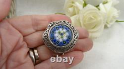 Vintage 925 Sterling Silver Pill Box Murano Millefiori Glass Hinged Lid