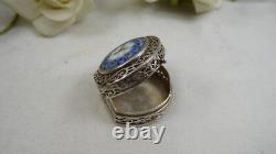Vintage 925 Sterling Silver Pill Box Murano Millefiori Glass Hinged Lid