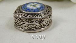 Vintage 925 Sterling Silver Pill Box Murano Millefiori Glass Hinged Lid