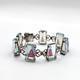 Vintage 950 Sterling Silver Ab Glass Intaglio Etched Red Pagoda Bracelet 7.5