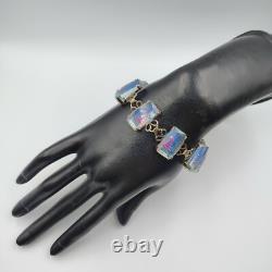 Vintage 950 Sterling Silver AB Glass Intaglio Etched Red Pagoda Bracelet 7.5