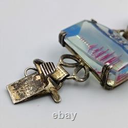 Vintage 950 Sterling Silver AB Glass Intaglio Etched Red Pagoda Bracelet 7.5