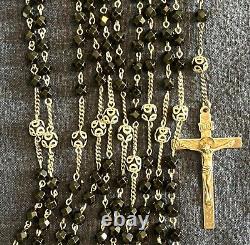 Vintage AFCO Sterling Silver 15 Decade/ Mysteries Black Faceted Glass 50 Rosary