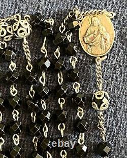 Vintage AFCO Sterling Silver 15 Decade/ Mysteries Black Faceted Glass 50 Rosary