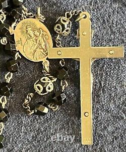 Vintage AFCO Sterling Silver 15 Decade/ Mysteries Black Faceted Glass 50 Rosary