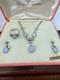 Vintage Amco Sterling Silver Blue Moonstone Glass Necklace Earrings Ring Set