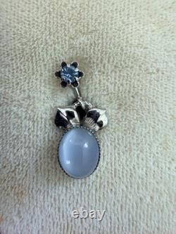 Vintage AMCO Sterling Silver Blue Moonstone Glass Necklace Earrings Ring Set