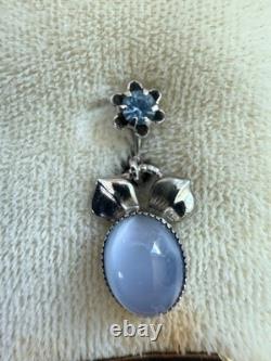 Vintage AMCO Sterling Silver Blue Moonstone Glass Necklace Earrings Ring Set