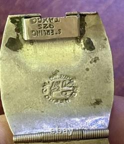 Vintage AR Sterling Silver 925 Bar Link Bracelet With Blue Stones / Glass Taxco