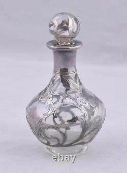 Vintage Alvin Glass & 999 Fine Silver Overlay Perfume Bottle 4.5 Art Nouveau