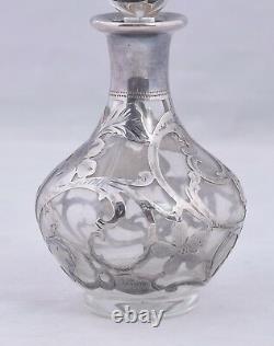 Vintage Alvin Glass & 999 Fine Silver Overlay Perfume Bottle 4.5 Art Nouveau