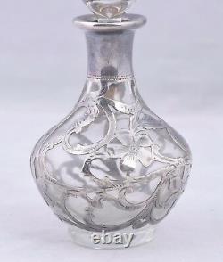 Vintage Alvin Glass & 999 Fine Silver Overlay Perfume Bottle 4.5 Art Nouveau