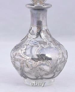 Vintage Alvin Glass & 999 Fine Silver Overlay Perfume Bottle 4.5 Art Nouveau