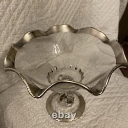 Vintage Alvin Sterling Silver and Glass Dish with Sterling Silver Fluted Rim