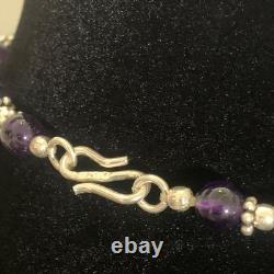 Vintage Amethyst Glass Sterling Silver Necklace Dangle Pendant Bead Choker 15