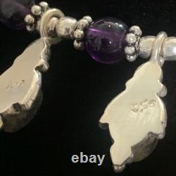 Vintage Amethyst Glass Sterling Silver Necklace Dangle Pendant Bead Choker 15